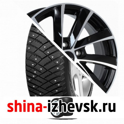 Колесо в сборе Goodyear Ultra Grip Ice Arctic 215/65 R16 T 98 + СКАД KL-273 Skoda Oktavia 6.5xR16 5×112 ET46 DIA57.1 Черный глянцевый с полированной лицевой поверхностью в Ижевске